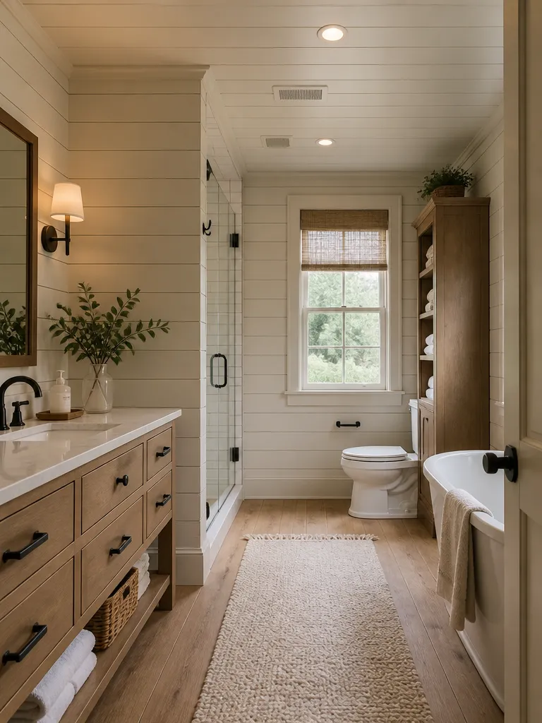 Shiplap Walls Bathroom Warm residential staging