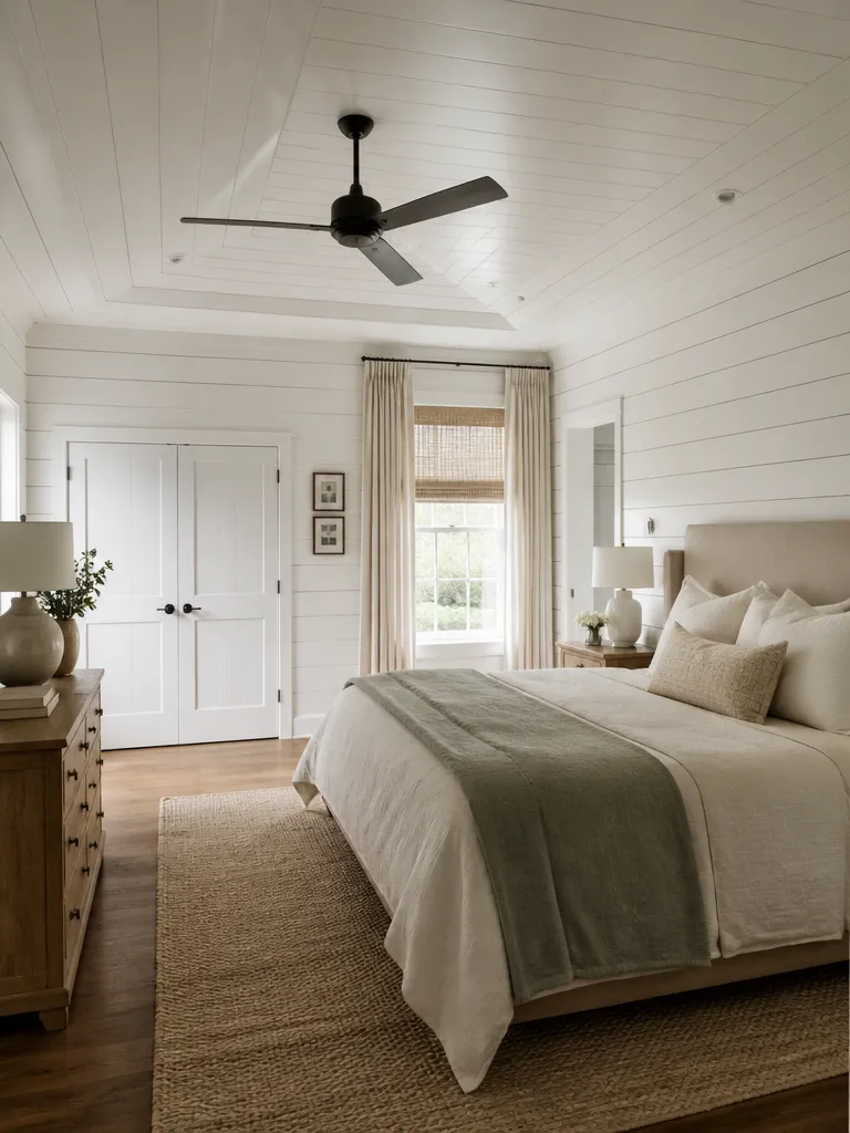 Shiplap Walls Bedroom Warm residential staging