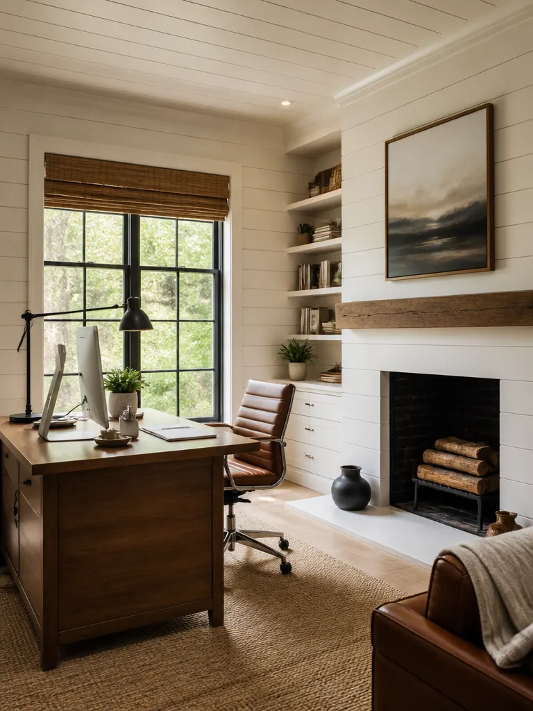 Shiplap Walls Home Office Warm residential staging