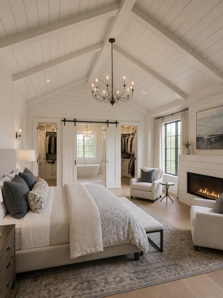 Shiplap Walls Master Bedroom Luxury editorial staging