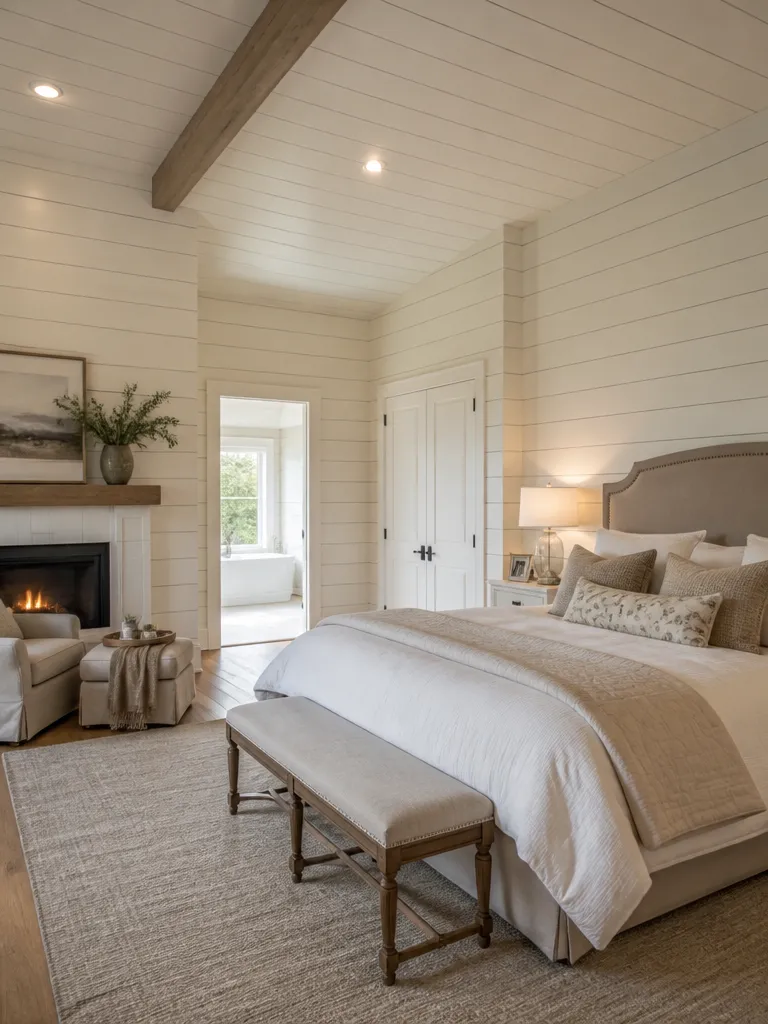 Shiplap Walls Master Bedroom Warm residential staging