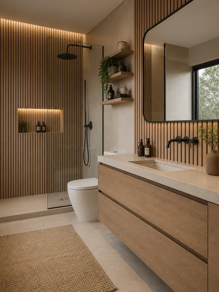 Slat Wall Bathroom Warm residential staging