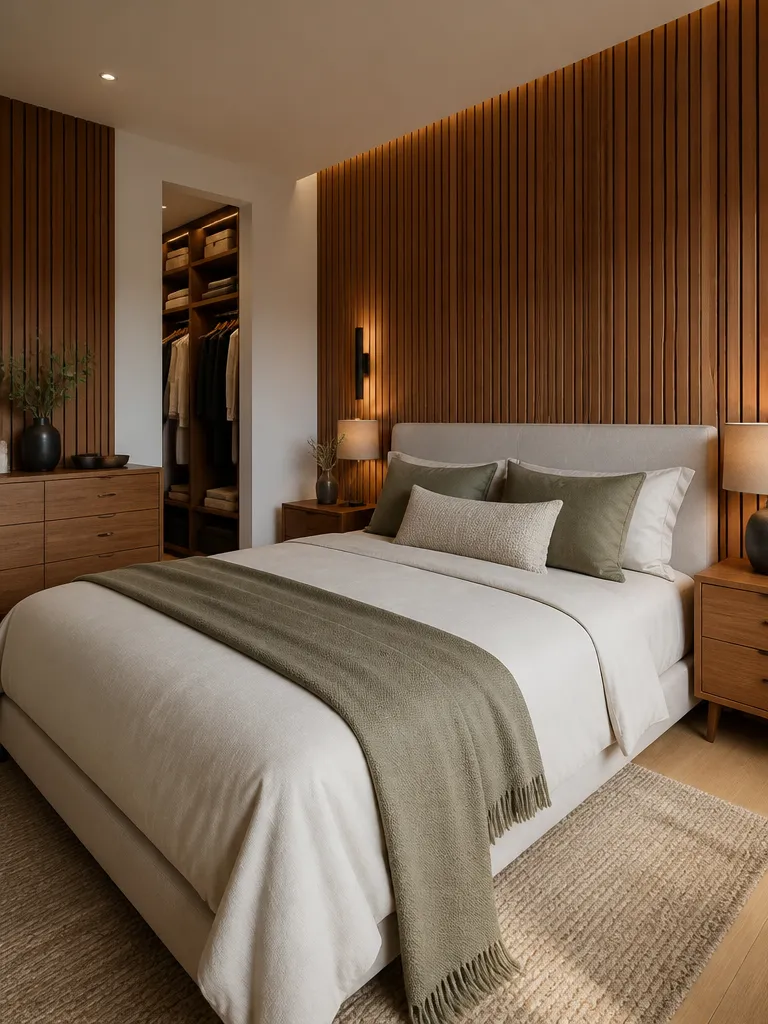 Slat Wall Bedroom Warm residential staging