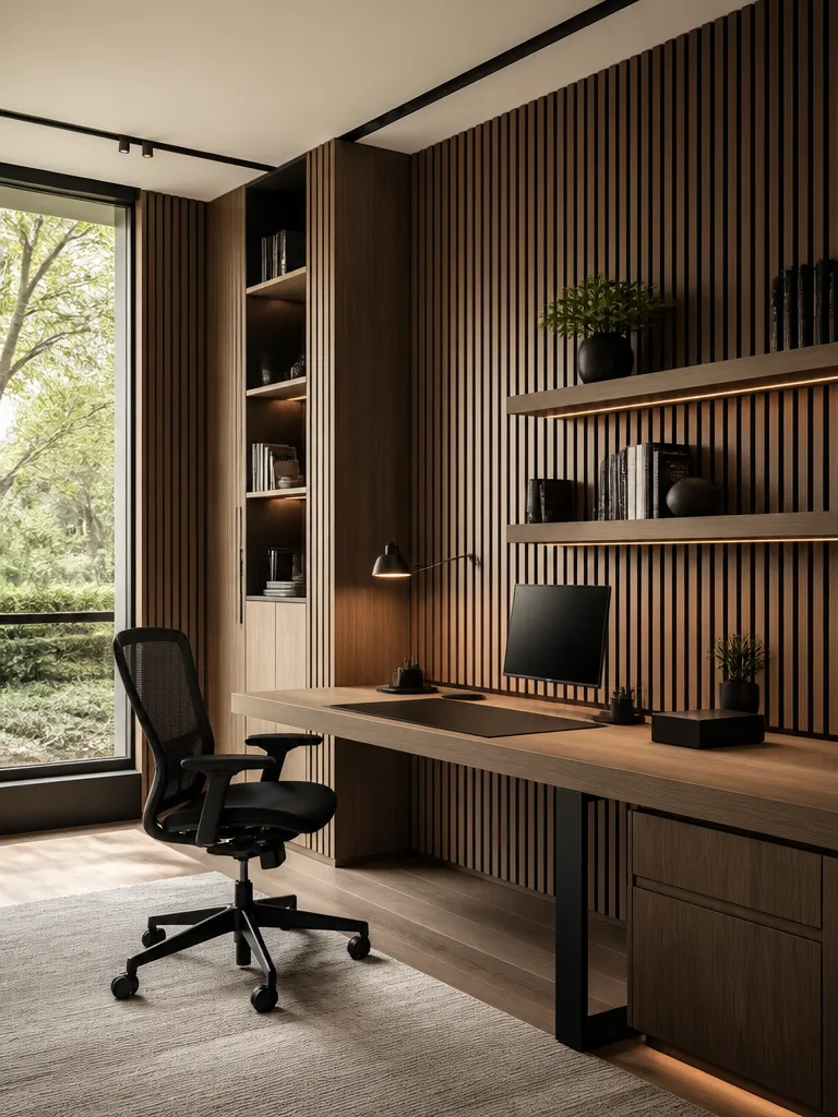 Slat Wall Home Office Luxury editorial staging