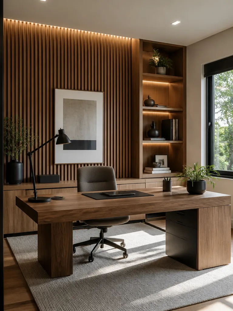 Slat Wall Home Office Warm residential staging
