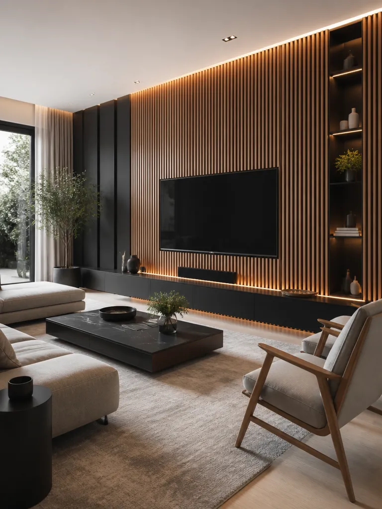 Slat Wall Living Room Luxury editorial staging