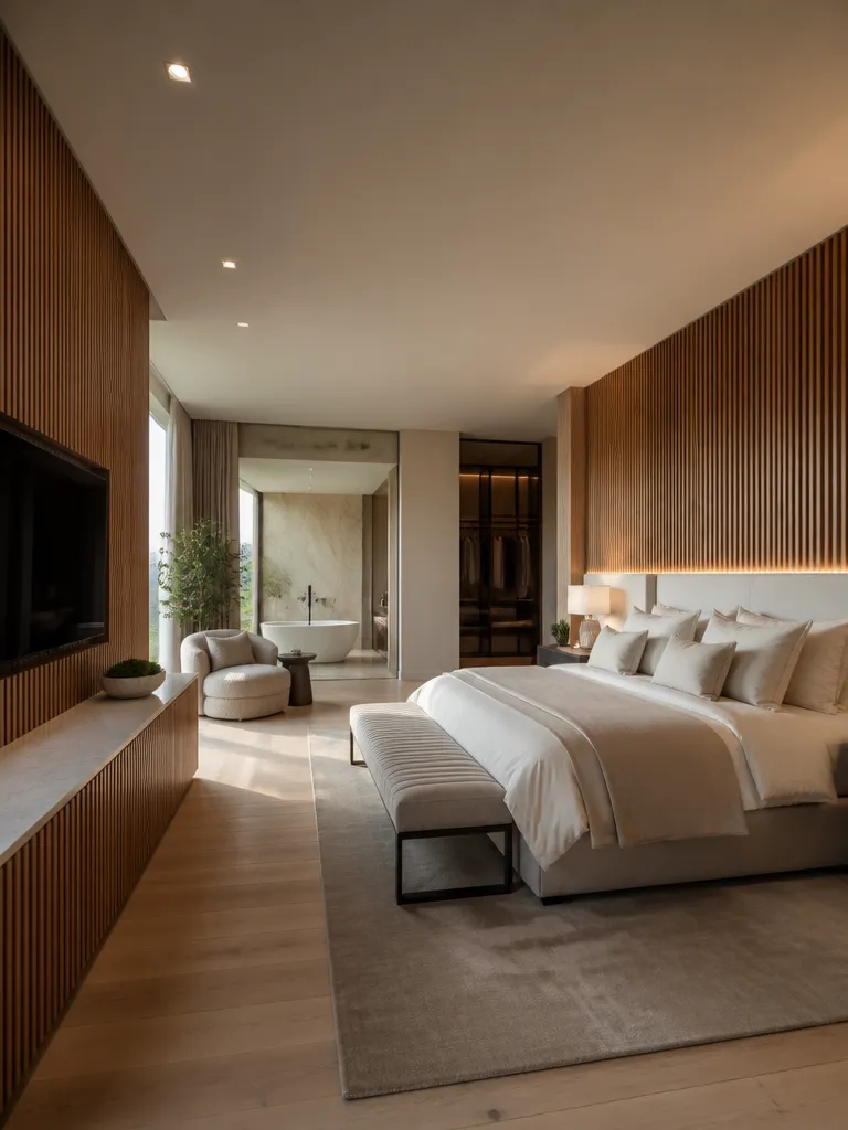 Slat Wall Master Bedroom Luxury editorial staging