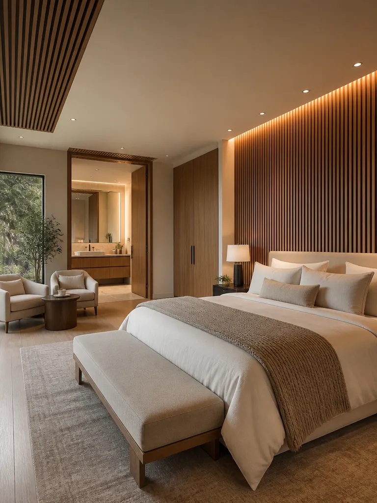 Slat Wall Master Bedroom Warm residential staging