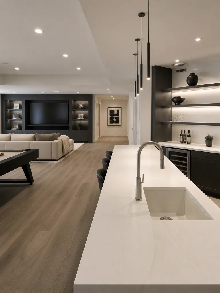 Solid Surface Countertops Basement Luxury editorial staging