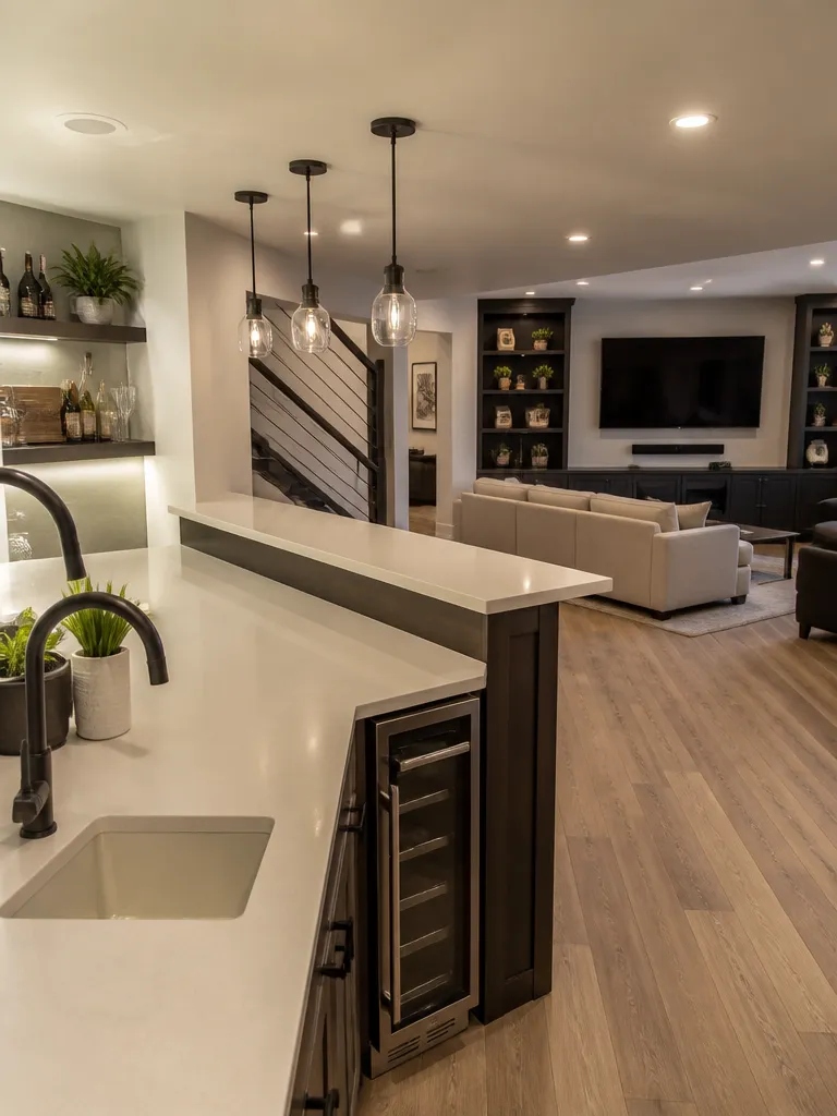 Solid Surface Countertops Basement Warm residential staging
