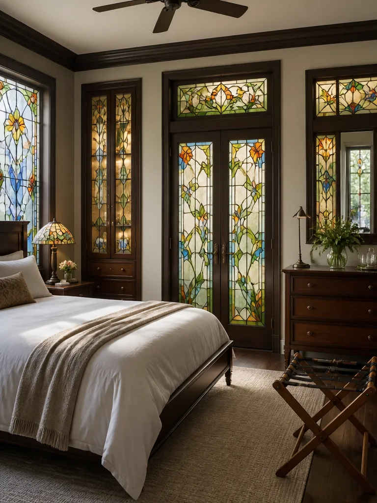 Stained Glass Guest Bedroom Luxury editorial staging