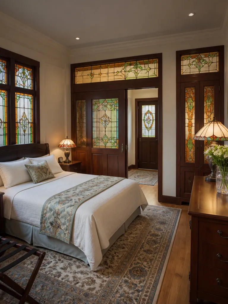Stained Glass Guest Bedroom Warm residential staging