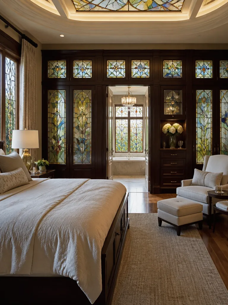 Stained Glass Master Bedroom Luxury editorial staging