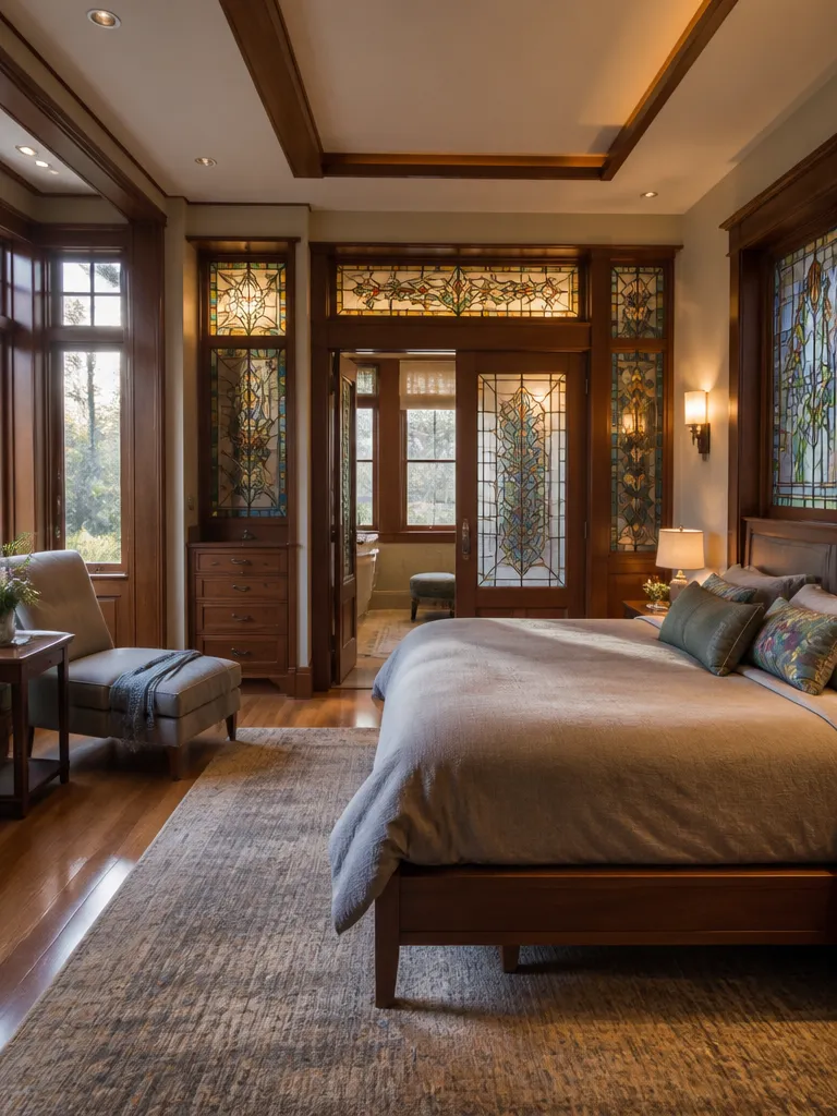 Stained Glass Master Bedroom Warm residential staging