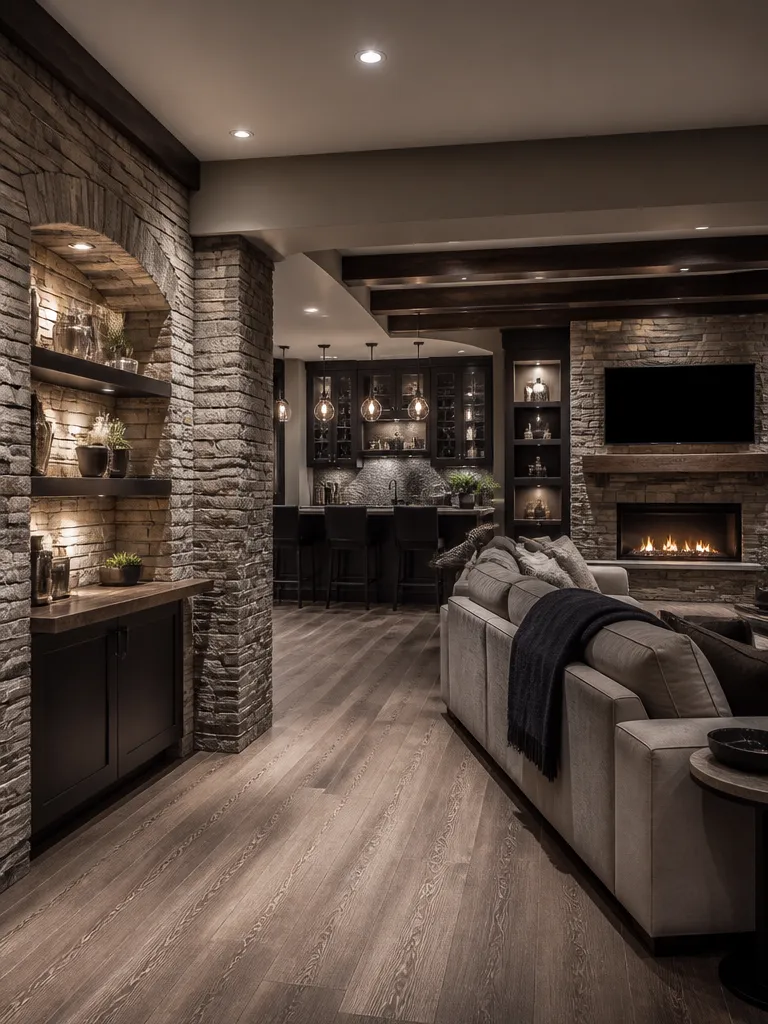 Stone Veneer Basement Luxury editorial staging