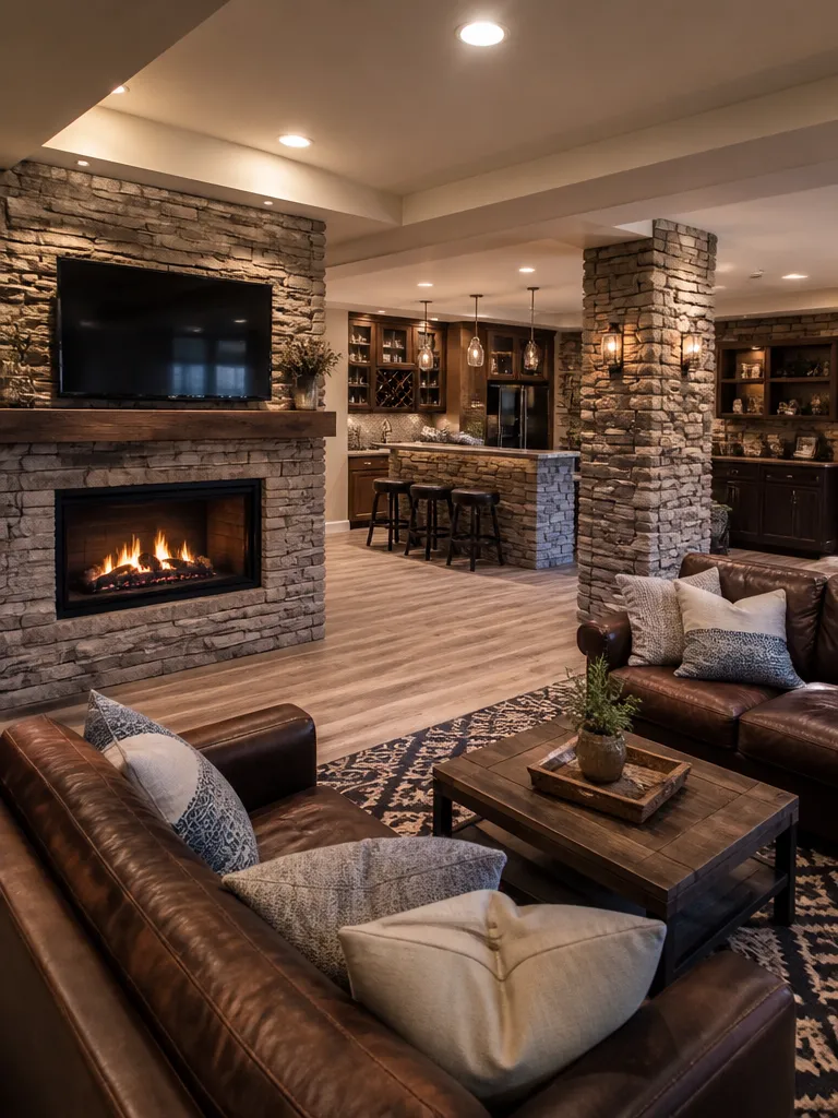 Stone Veneer Basement Warm residential staging
