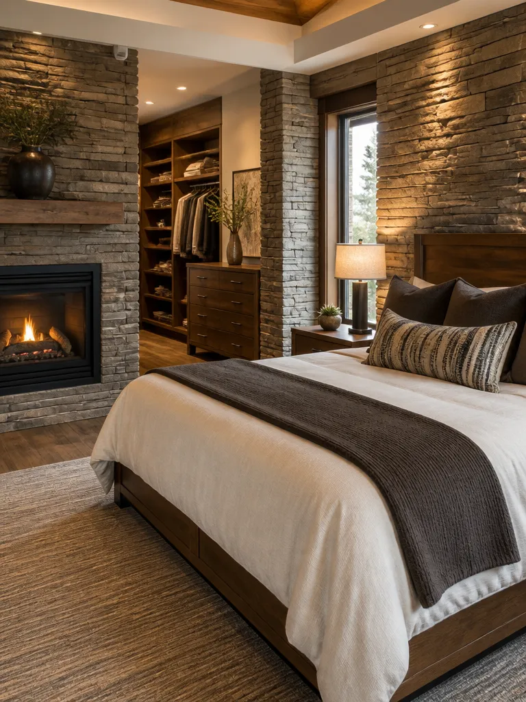 Stone Veneer Bedroom Warm residential staging