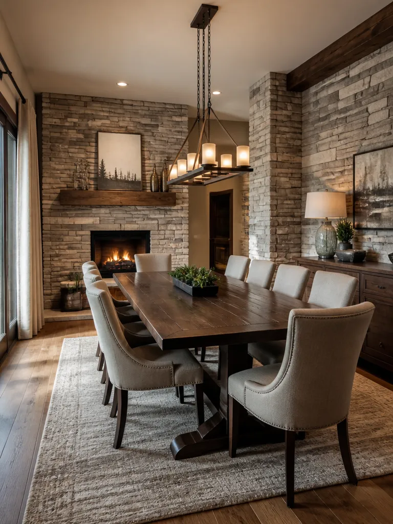 Stone Veneer Dining Room Warm residential staging