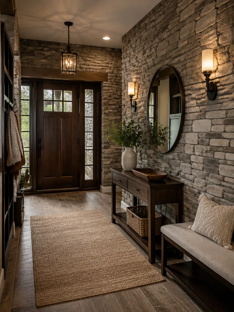Stone Veneer Entryway Warm residential staging