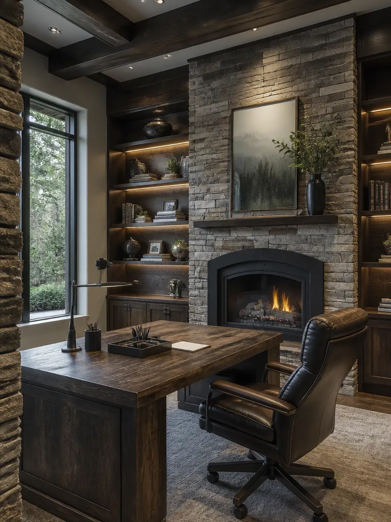Stone Veneer Home Office Luxury editorial staging