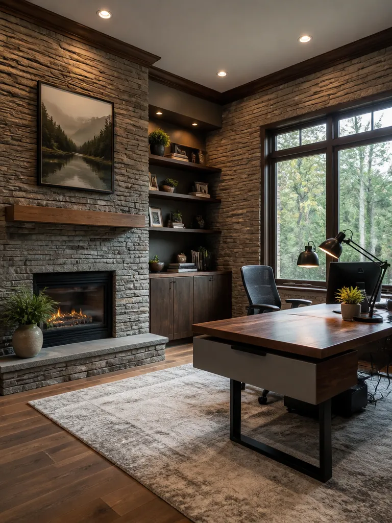 Stone Veneer Home Office Warm residential staging