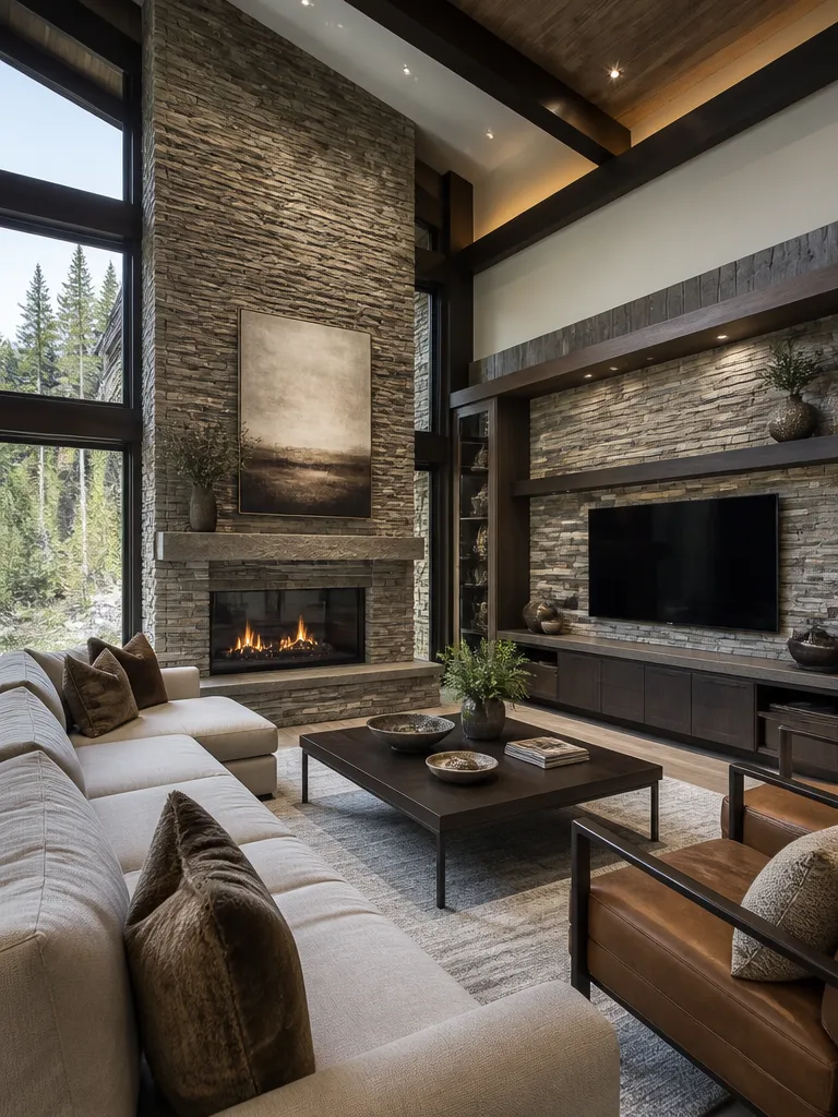 Stone Veneer Living Room Luxury editorial staging
