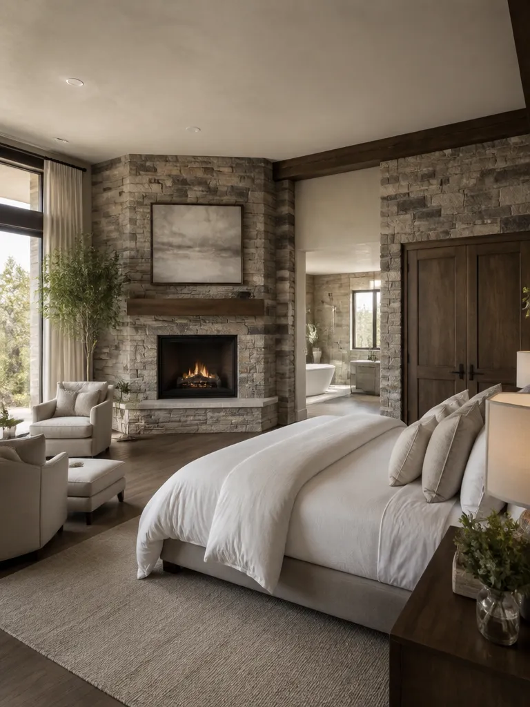 Stone Veneer Master Bedroom