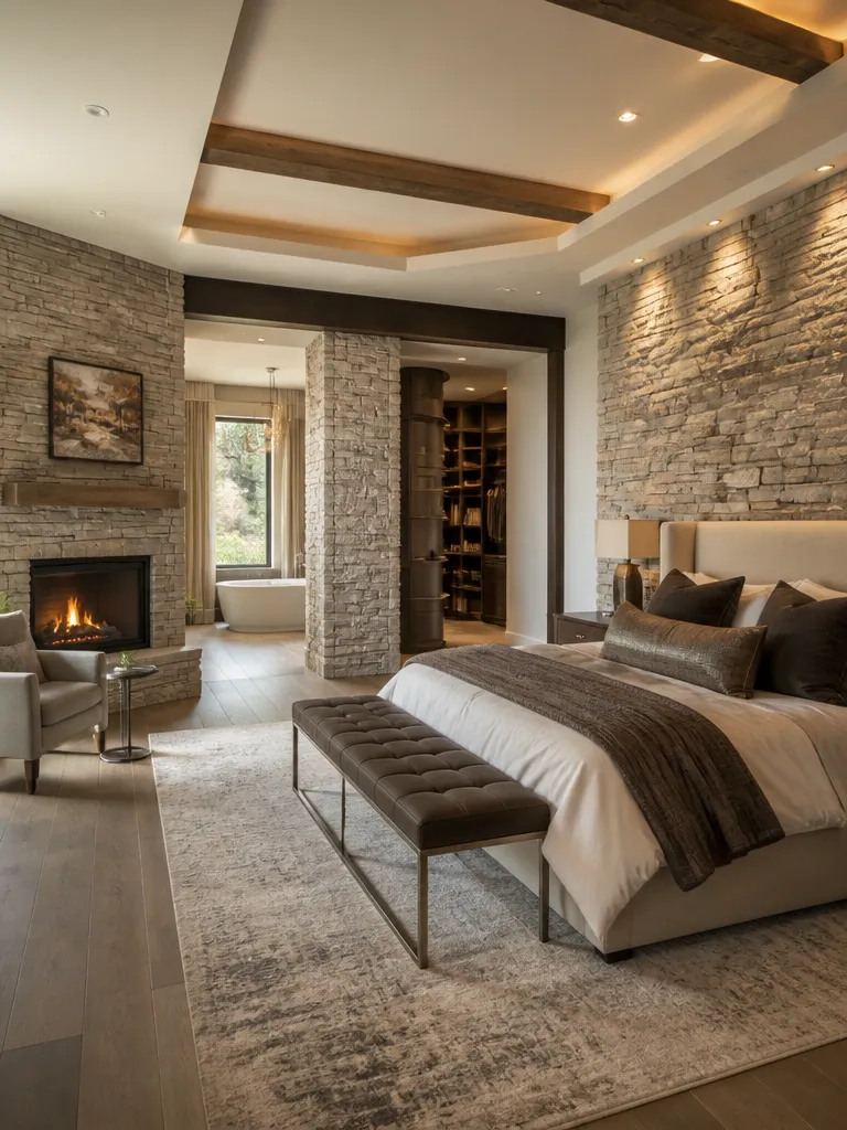 Stone Veneer Master Bedroom Luxury editorial staging