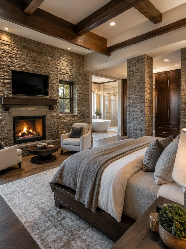 Stone Veneer Master Bedroom Warm residential staging