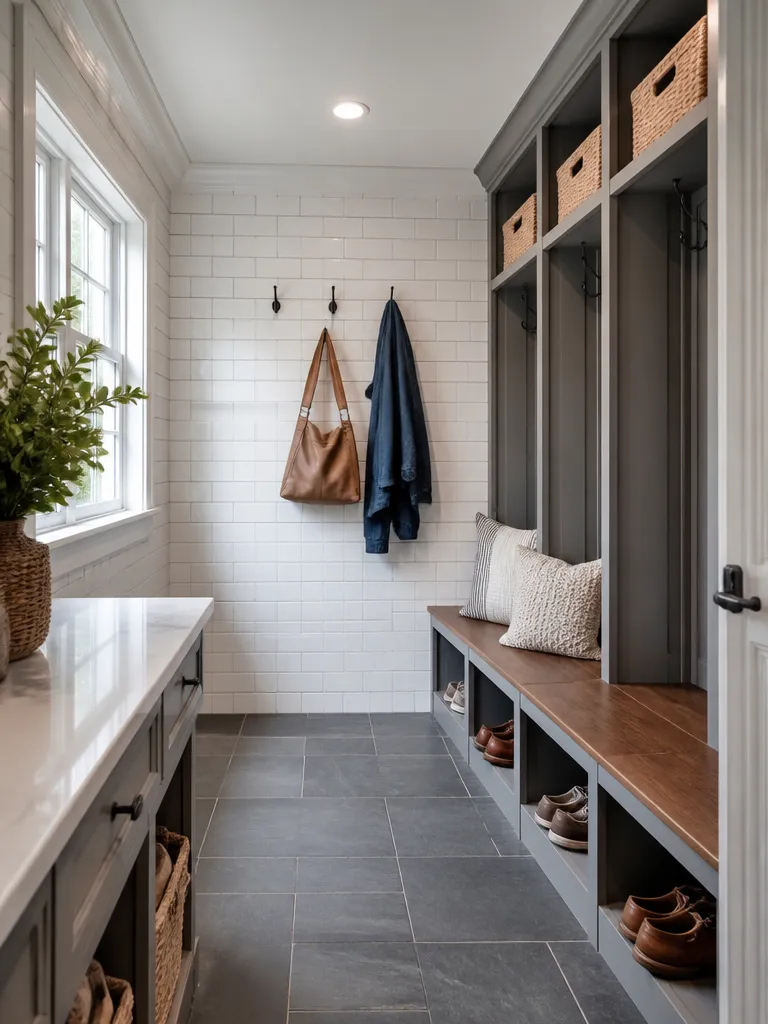 Subway Tile Mudroom Luxury editorial staging