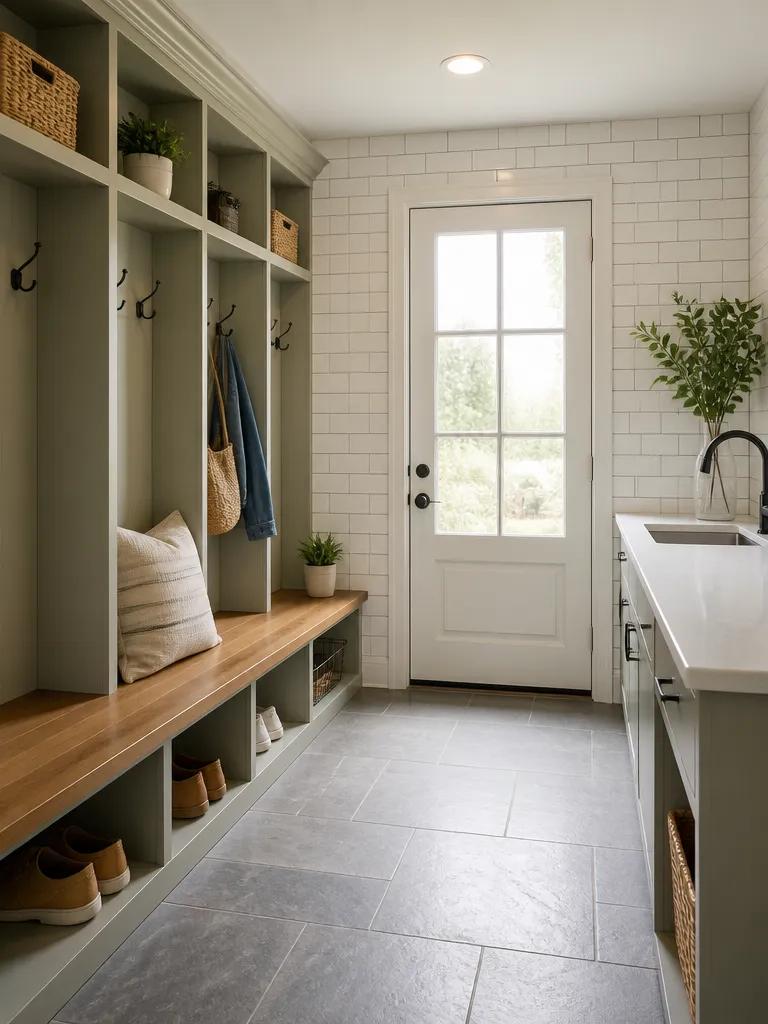 Subway Tile Mudroom Warm residential staging