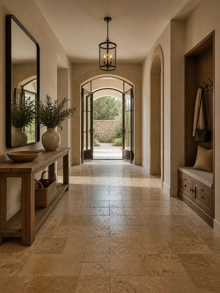 Travertine Tile Entryway Luxury editorial staging