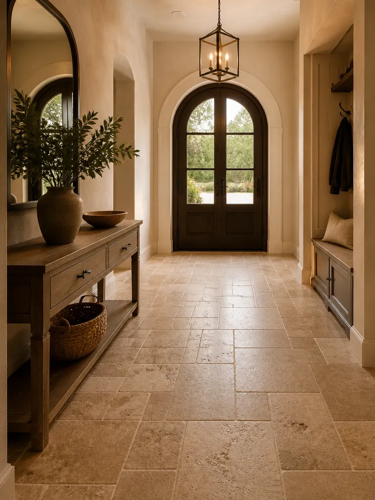 Travertine Tile Entryway Warm residential staging