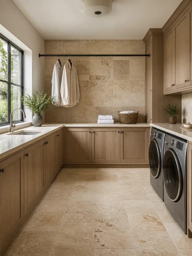Travertine Tile Laundry Room Luxury editorial staging