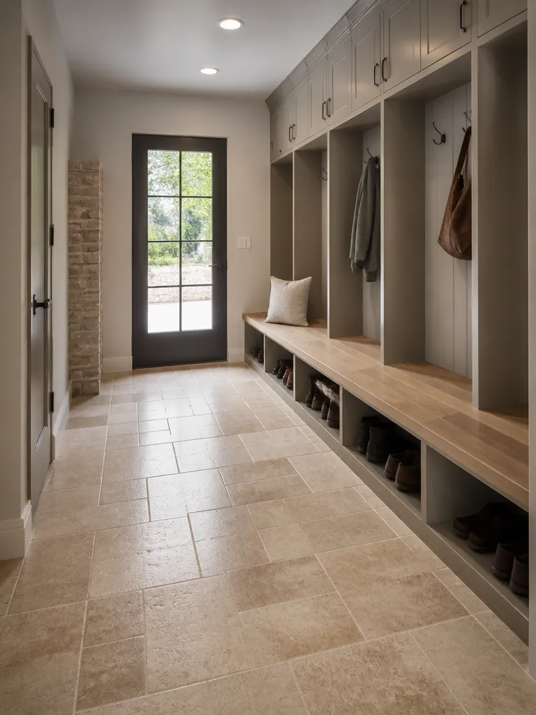 Travertine Tile Mudroom