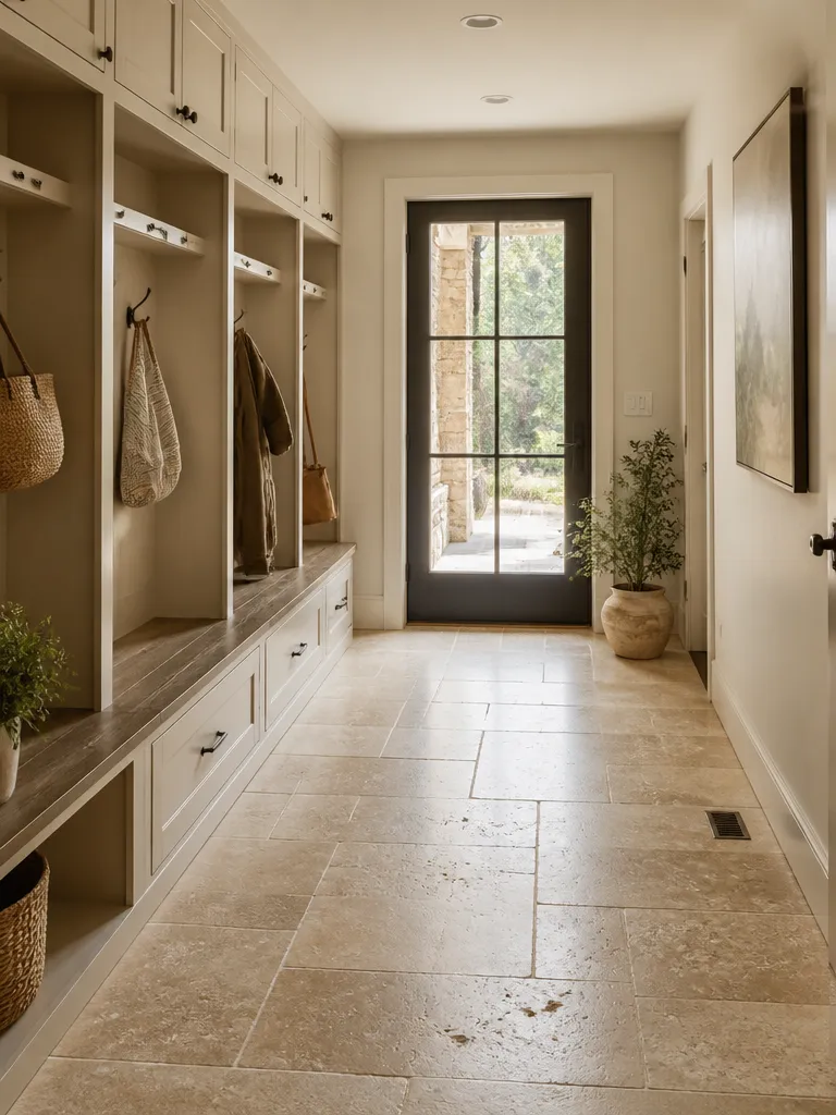 Travertine Tile Mudroom Warm residential staging