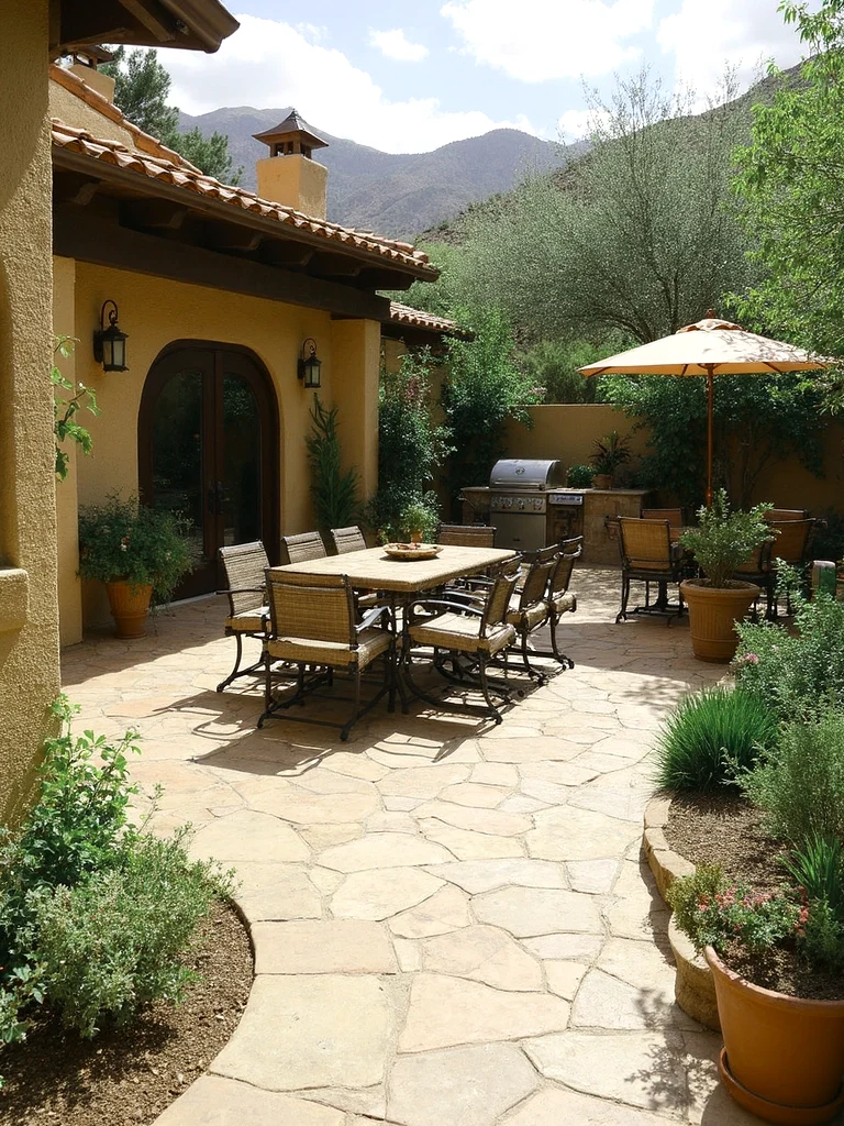 Travertine Tile Patio Luxury editorial staging