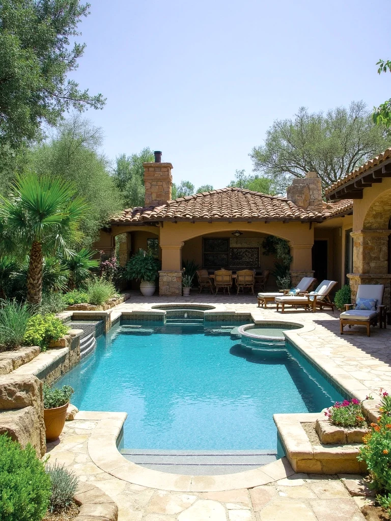 Travertine Tile Pool Area Luxury editorial staging