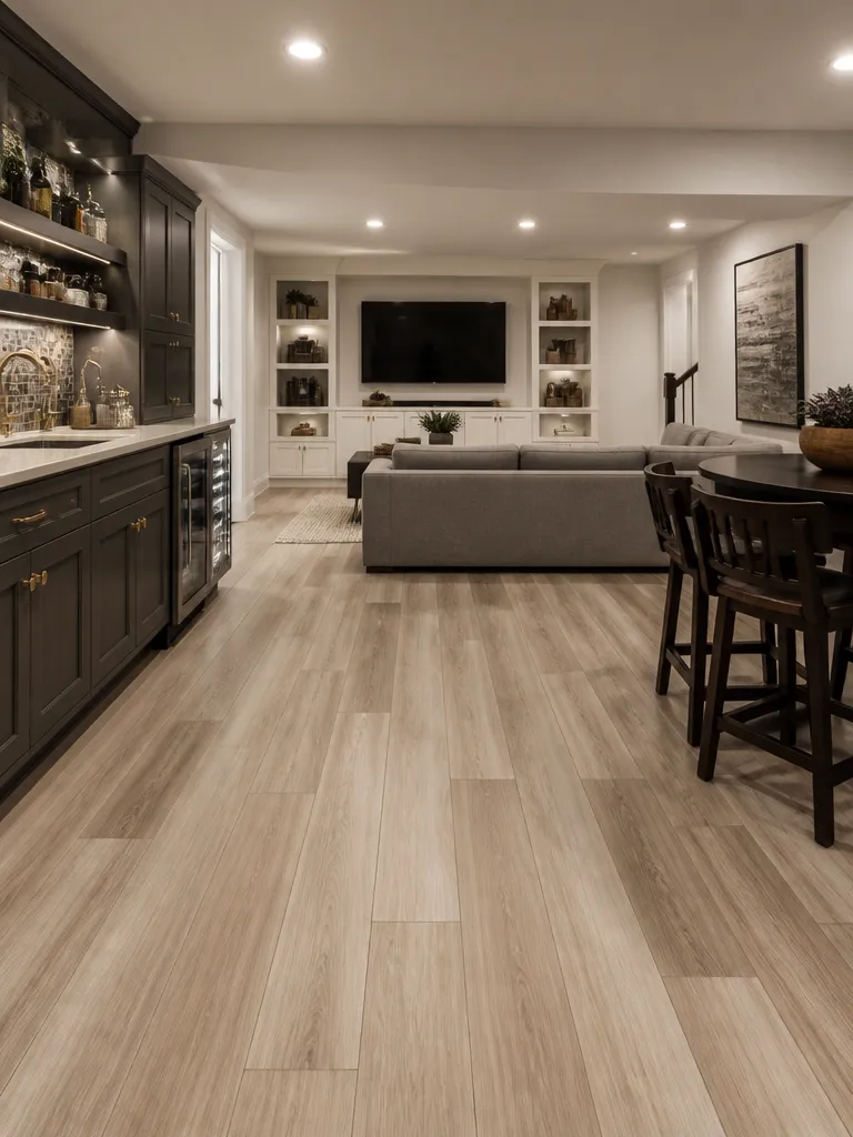 Vinyl Plank Flooring Basement Luxury editorial staging