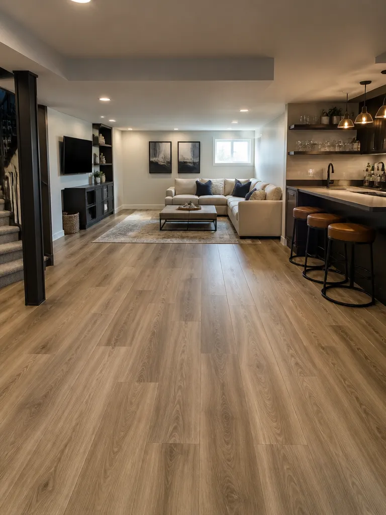 Vinyl Plank Flooring Basement Warm residential staging