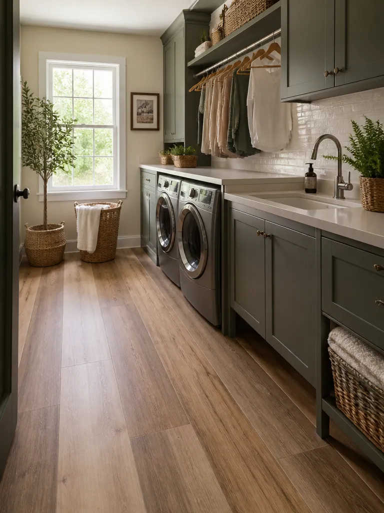 Vinyl Plank Flooring Laundry Room Warm residential staging
