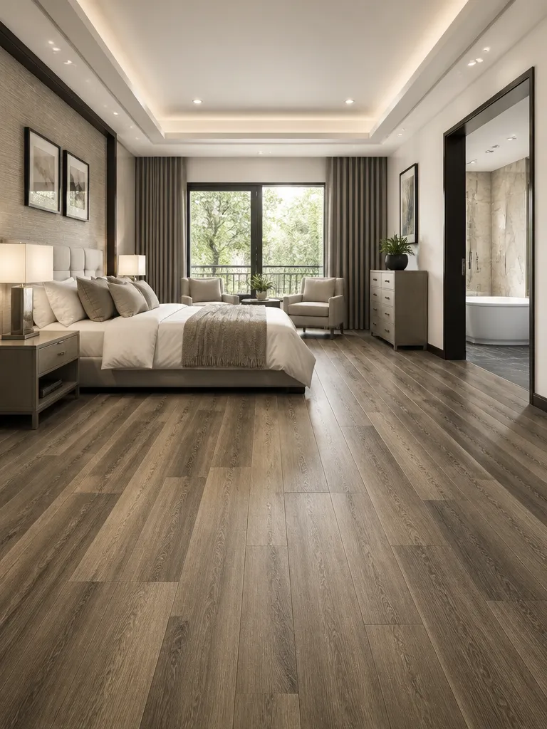 Vinyl Plank Flooring Master Bedroom Luxury editorial staging