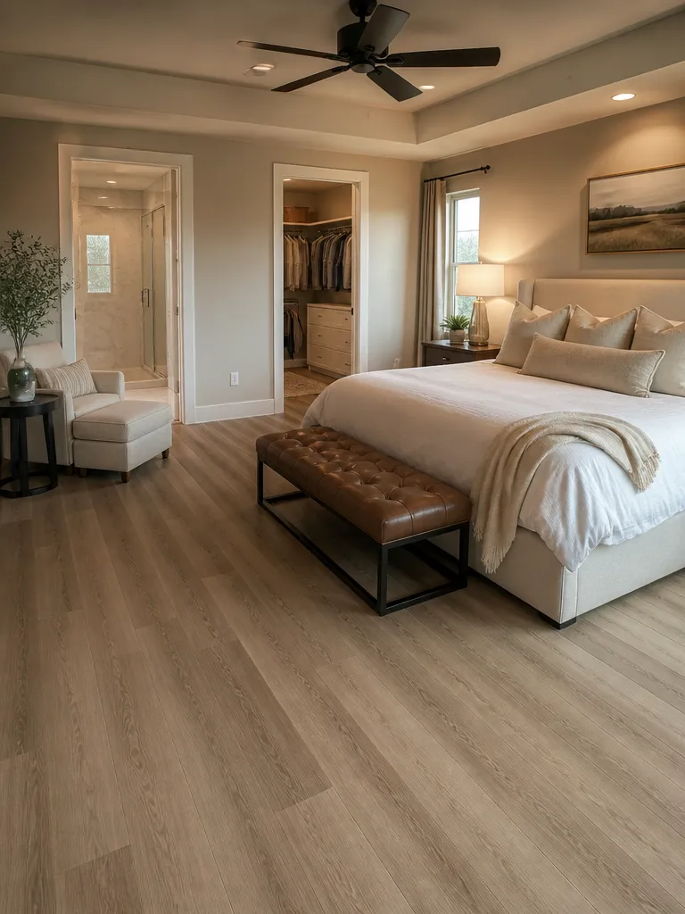 Vinyl Plank Flooring Master Bedroom Warm residential staging