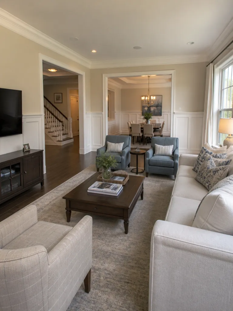 Wainscoting Living Room Warm residential staging