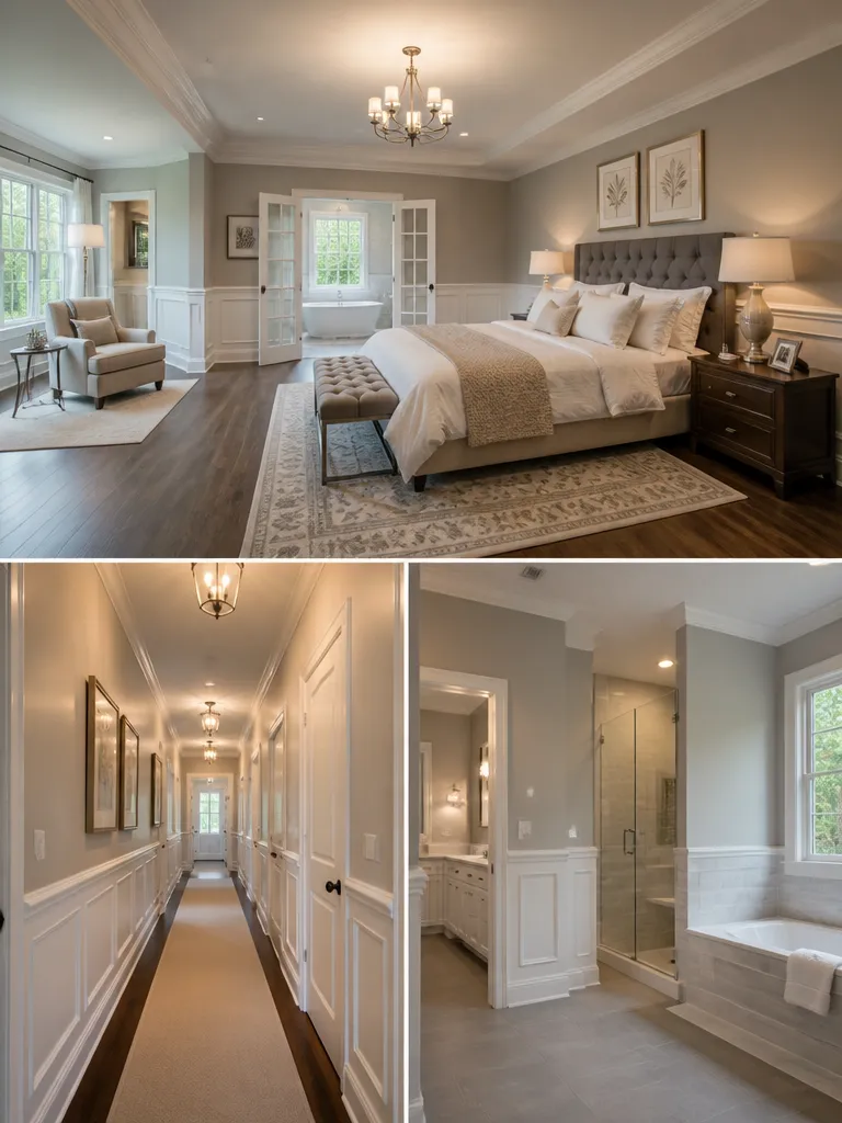 Wainscoting Master Bedroom Warm residential staging