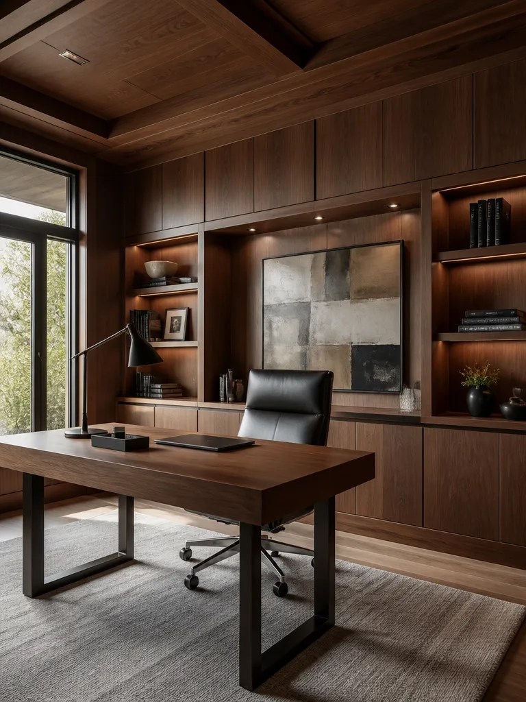 Wood Paneling Home Office Luxury editorial staging