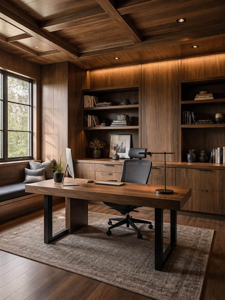 Wood Paneling Home Office Warm residential staging