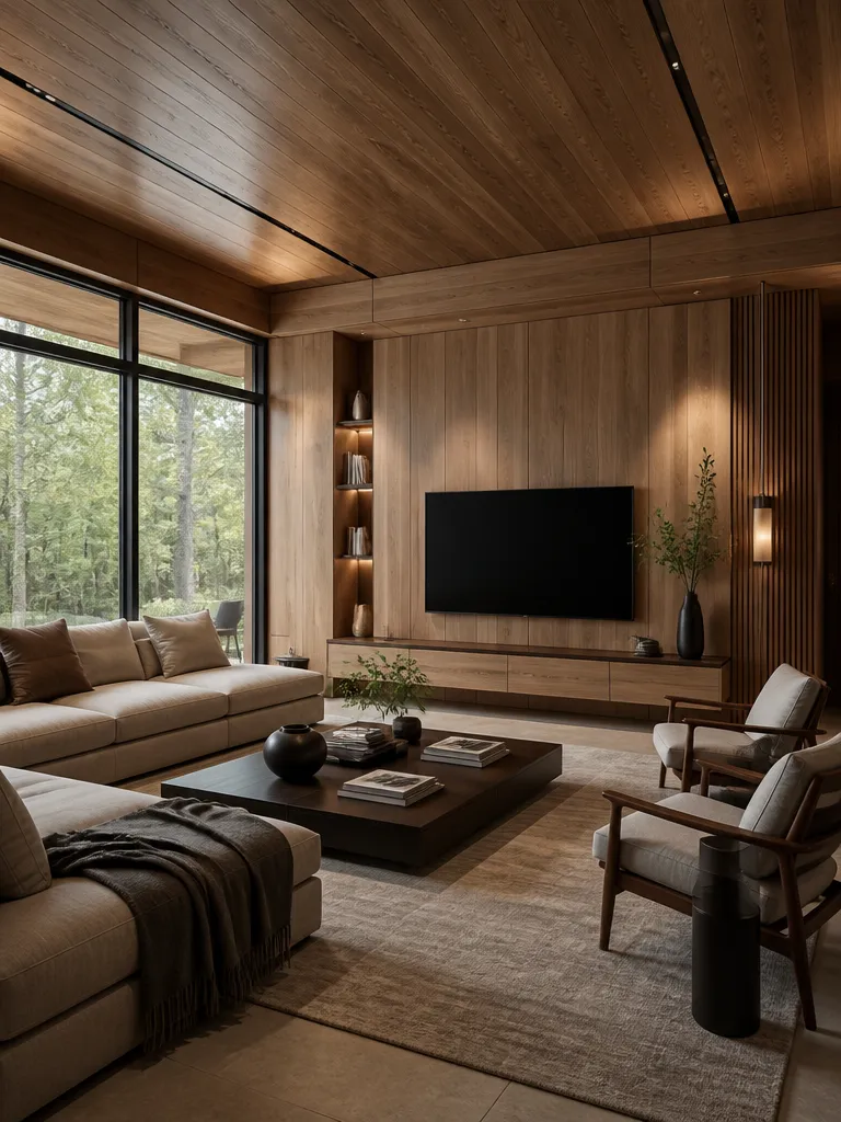 Wood Paneling Living Room Luxury editorial staging
