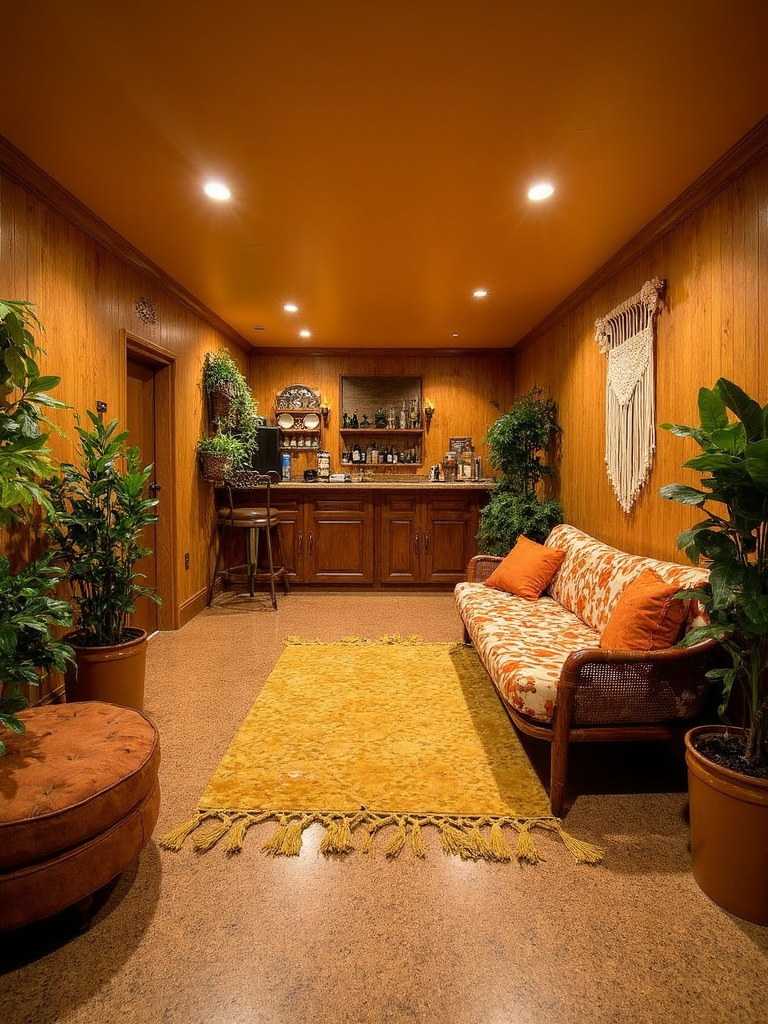 1970s Basement featuring retro, earthy, textured - interior design ideas and inspiration