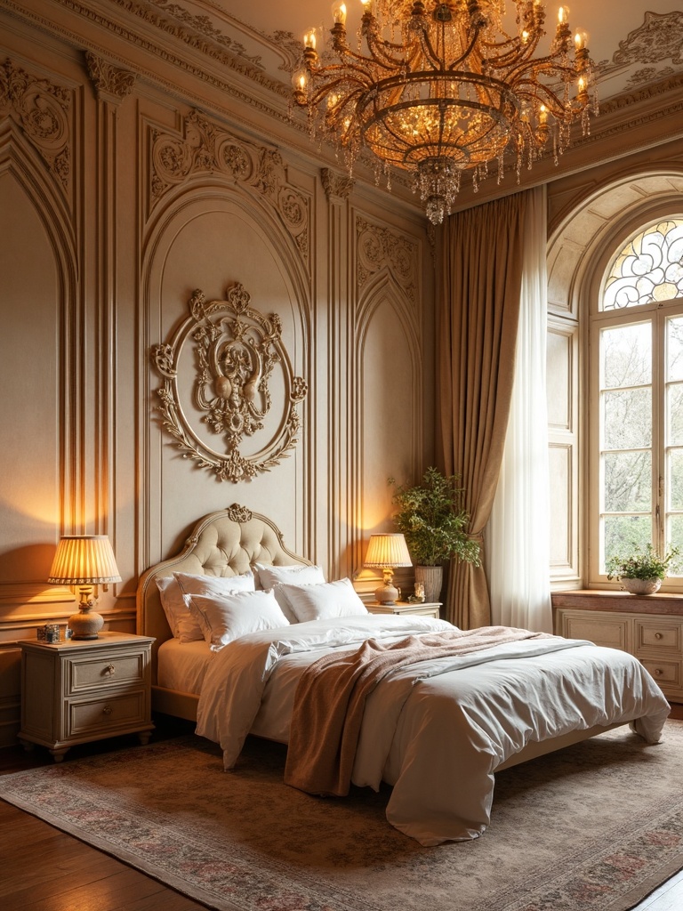 Art Nouveau Guest Bedroom featuring organic curves, nature motifs, flowing forms - interior design ideas and inspiration